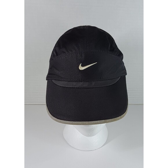 Nike Dri Fit Black Hat Cap White Logo Adjustable Mesh Athletic Running Unisex - Picture 1 of 10
